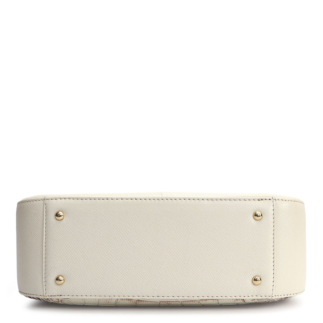 Small Croco Franzy Leather Satchel - Marshmallow