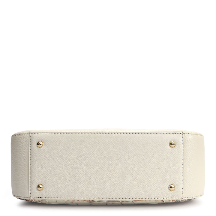 Small Croco Franzy Leather Satchel - Marshmallow
