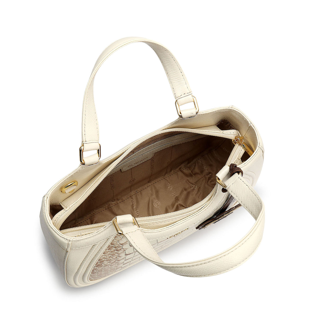 Small Croco Franzy Leather Satchel - Marshmallow