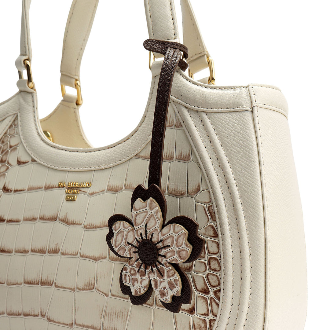 Small Croco Franzy Leather Satchel - Marshmallow