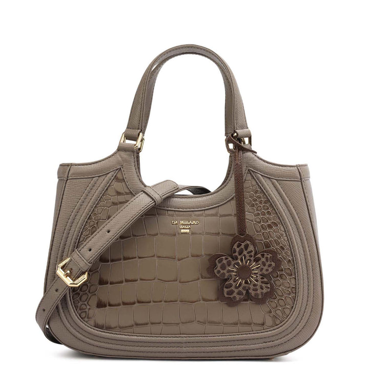Small Croco Franzy Leather Satchel - Smoke Grey