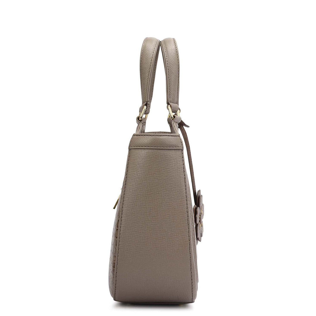 Small Croco Franzy Leather Satchel - Smoke Grey