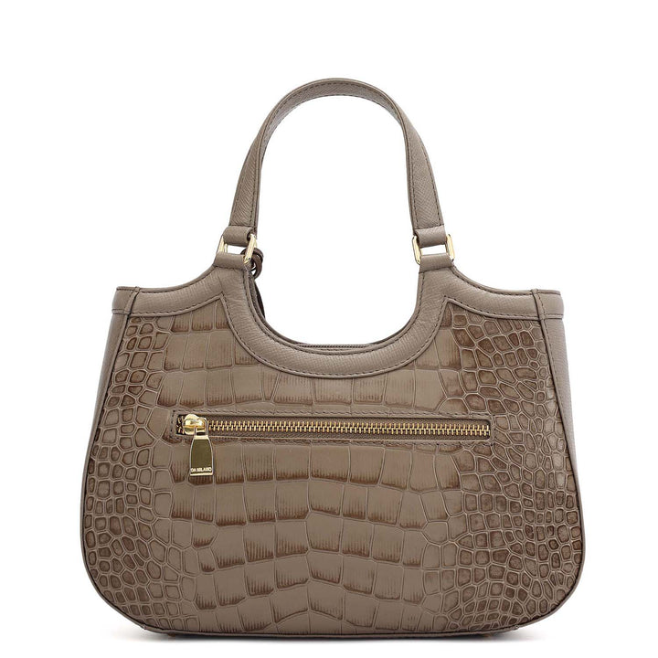Small Croco Franzy Leather Satchel - Smoke Grey