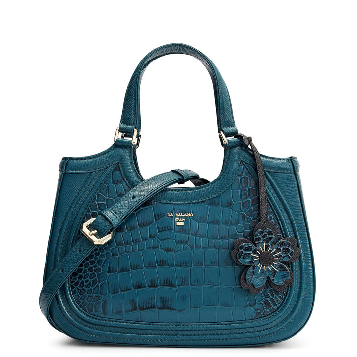 Small Croco Franzy Leather Satchel - Teal