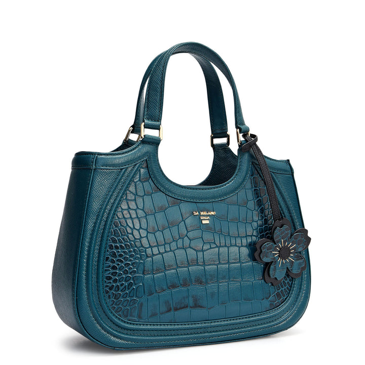Small Croco Franzy Leather Satchel - Teal