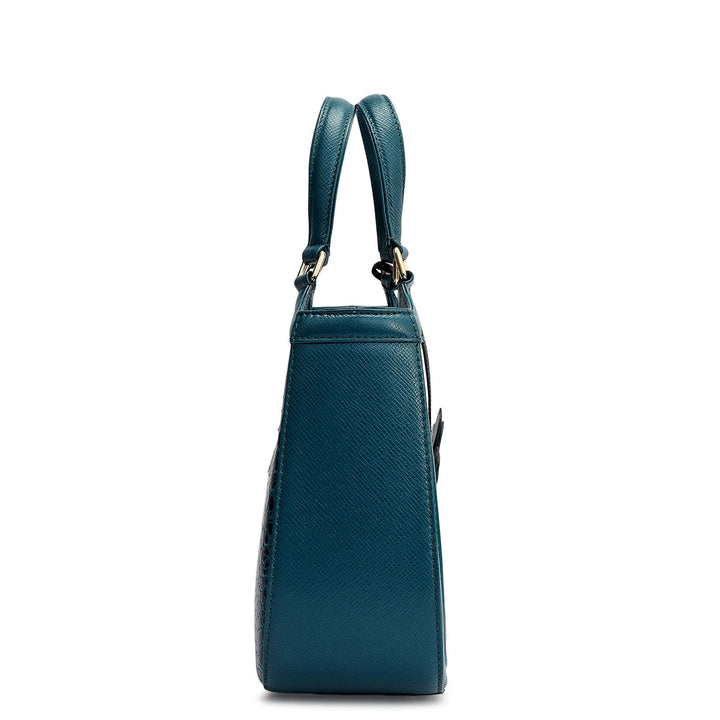 Small Croco Franzy Leather Satchel - Teal