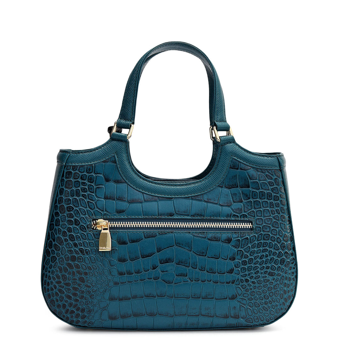 Small Croco Franzy Leather Satchel - Teal