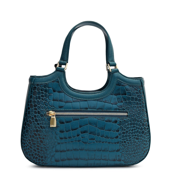 Small Croco Franzy Leather Satchel - Teal