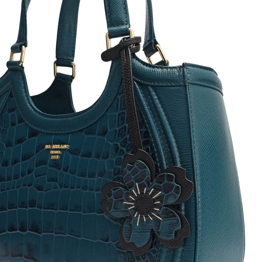 Small Croco Franzy Leather Satchel - Teal