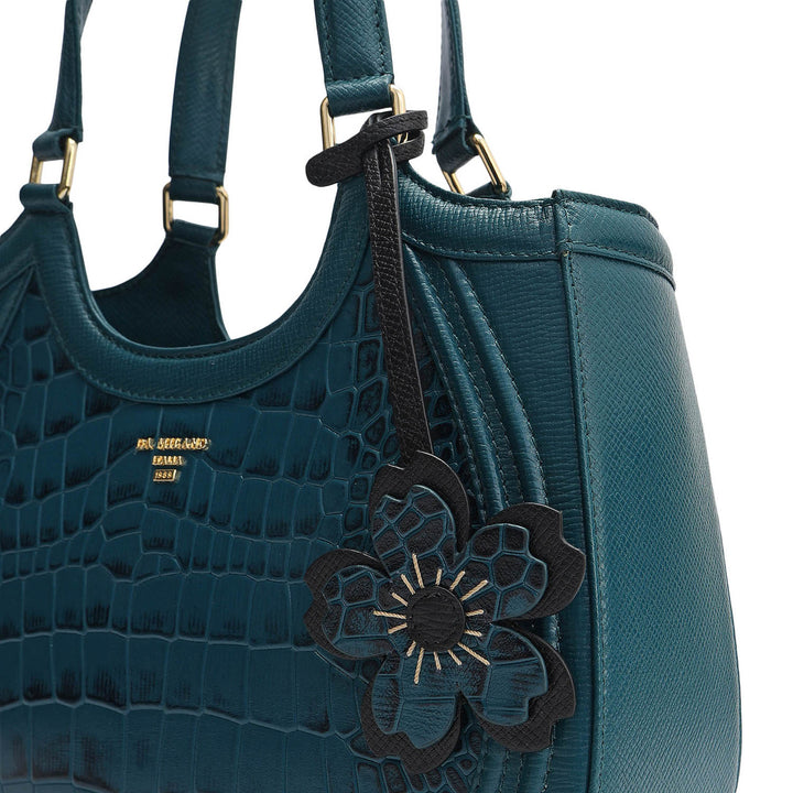 Small Croco Franzy Leather Satchel - Teal