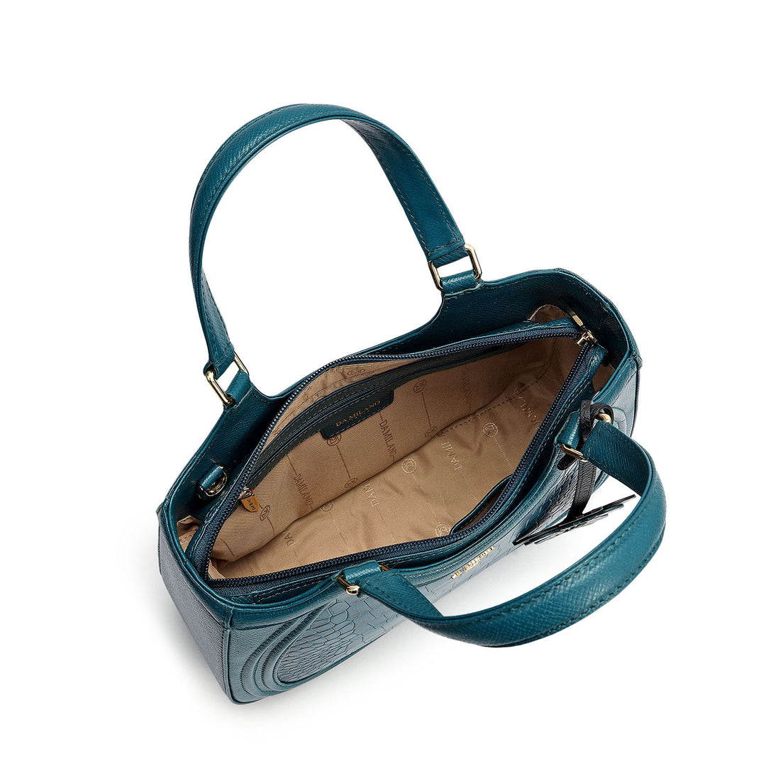 Small Croco Franzy Leather Satchel - Teal