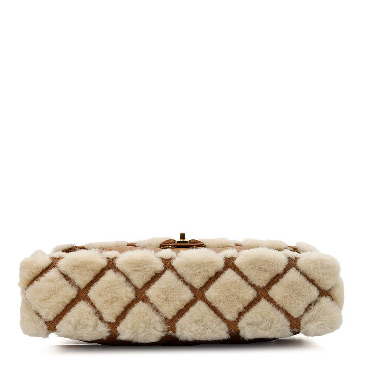 Fur Double Chain Bag - Beige & Cognac