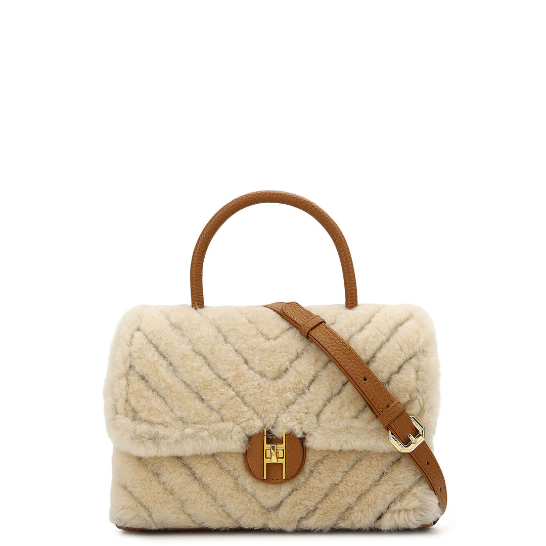 Fur Top Handle Bag - Off White