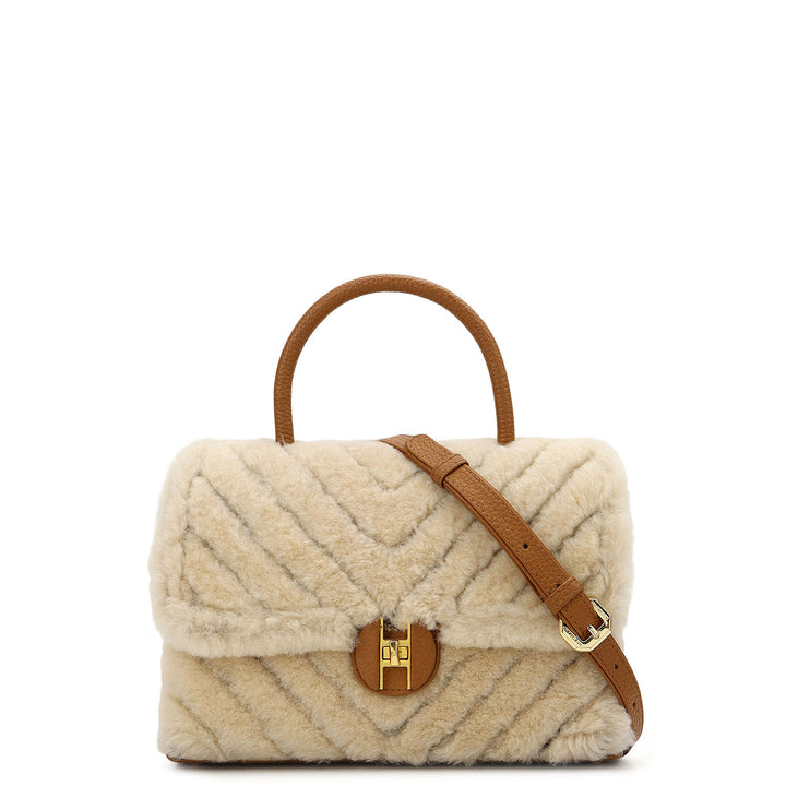 Fur Top Handle Bag - Off White