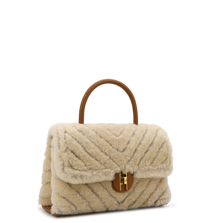 Fur Top Handle Bag - Off White