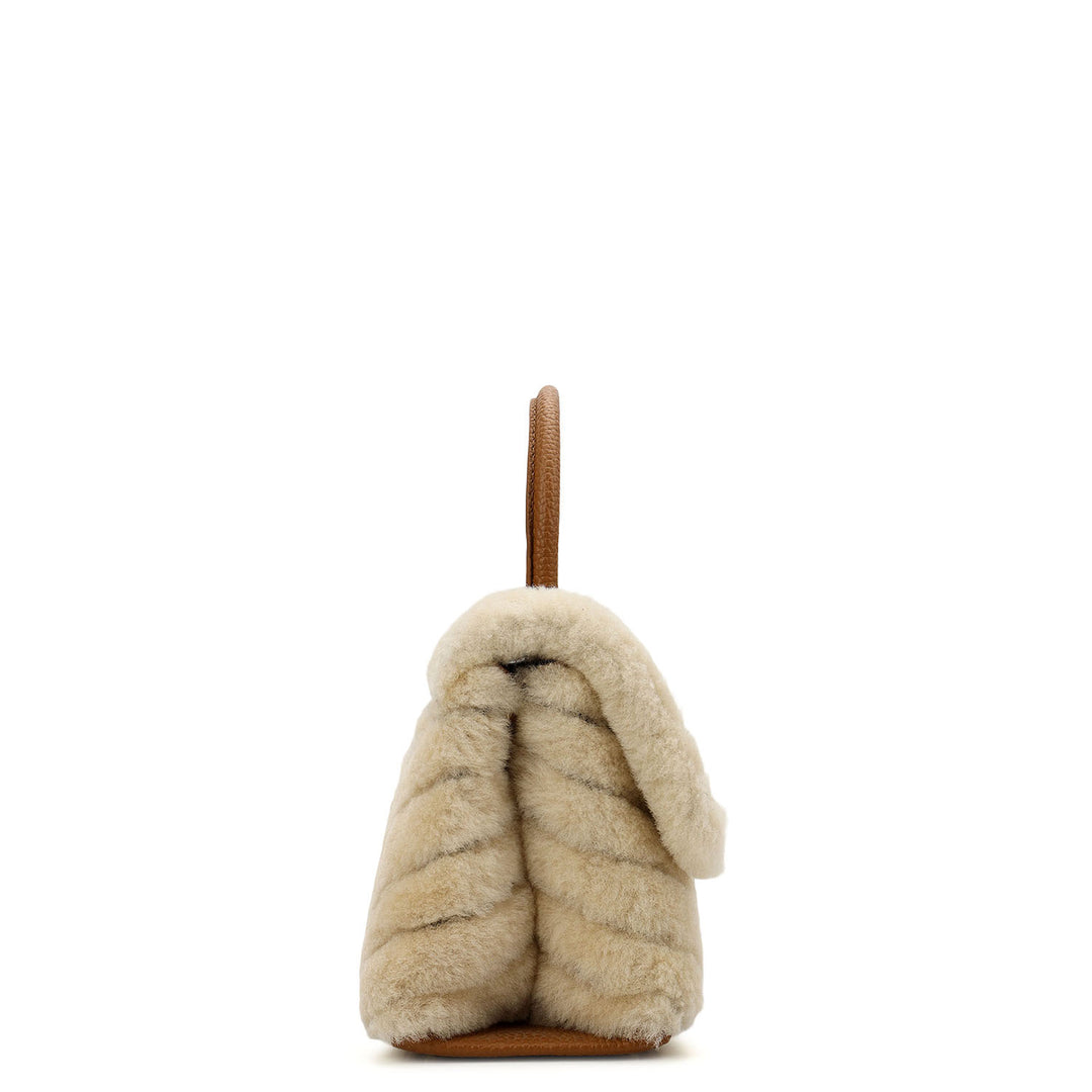 Fur Top Handle Bag - Off White