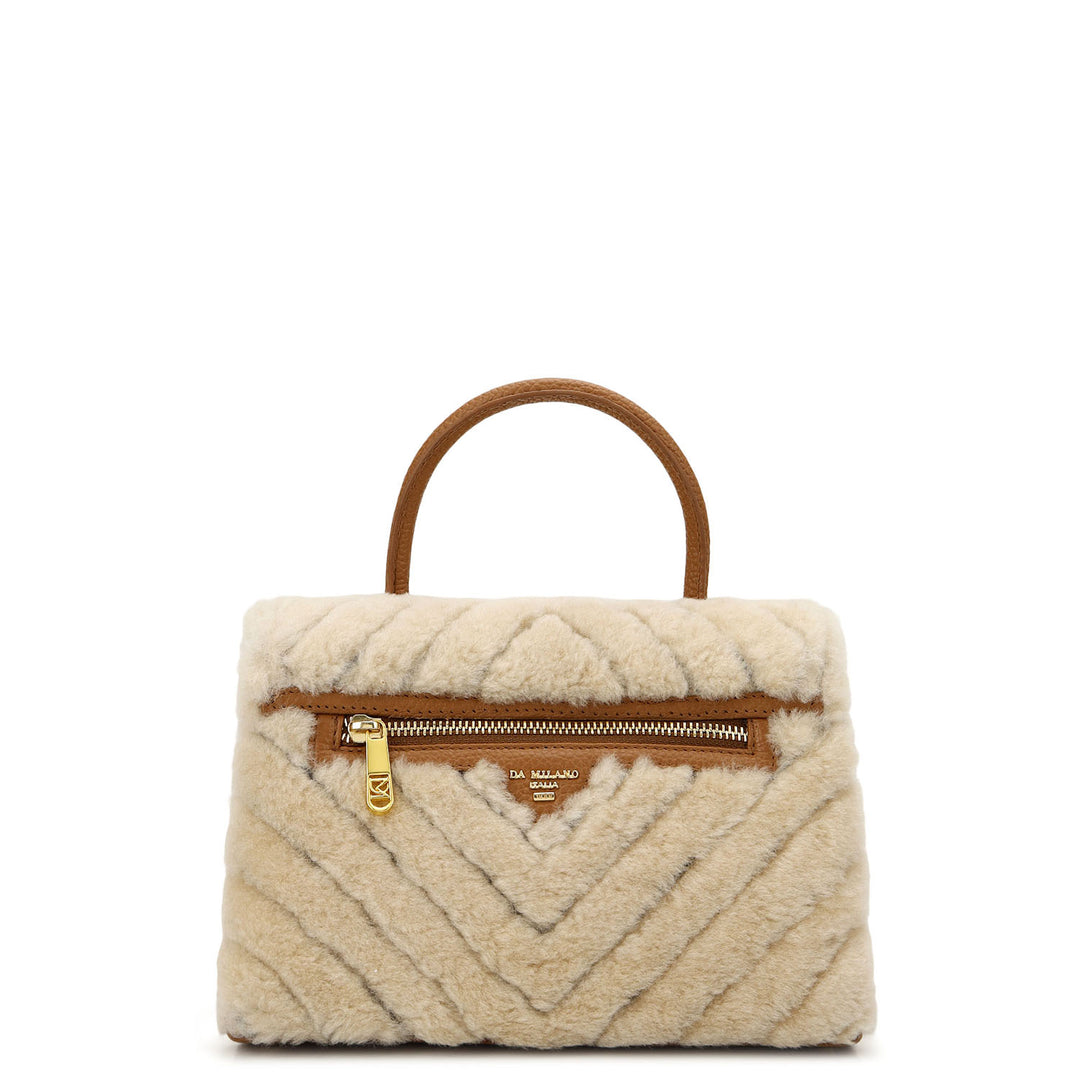 Fur Top Handle Bag - Off White