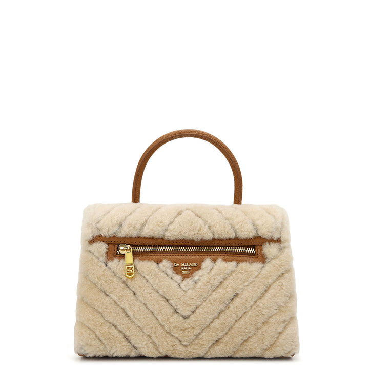 Fur Top Handle Bag - Off White