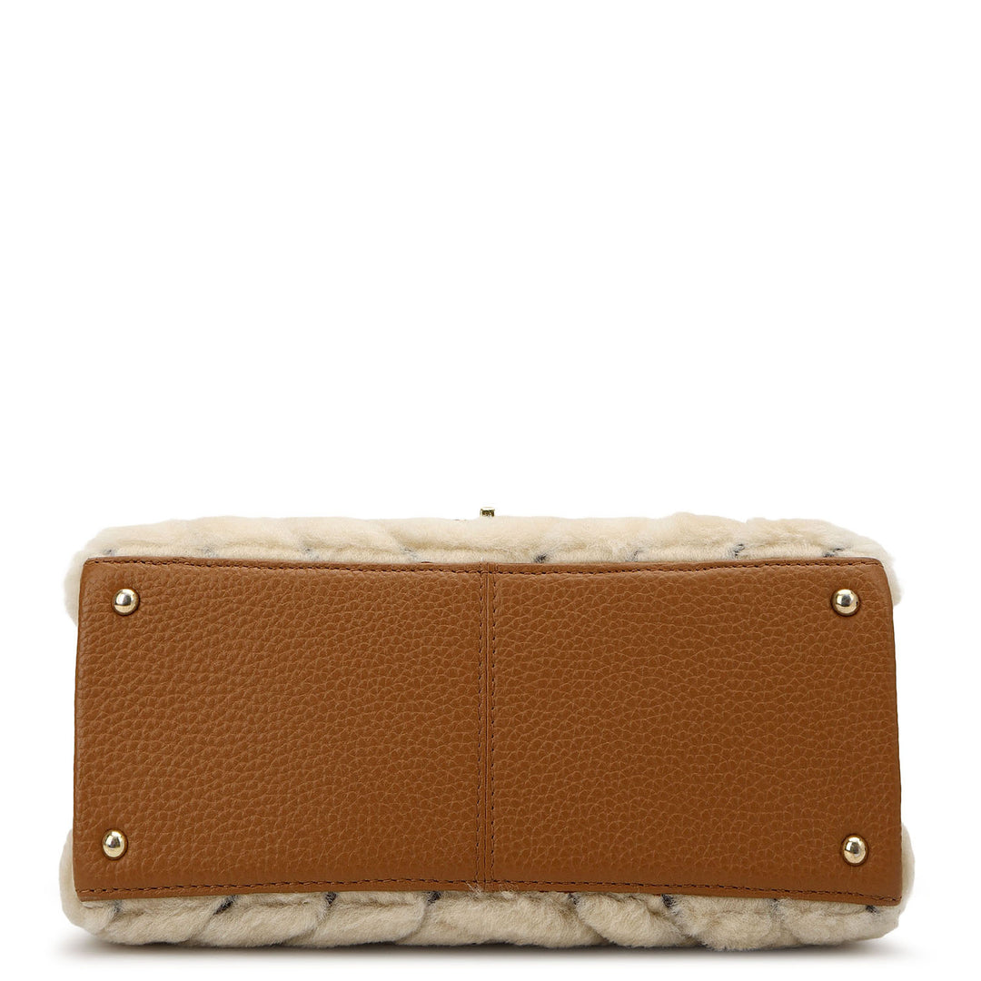 Fur Top Handle Bag - Off White