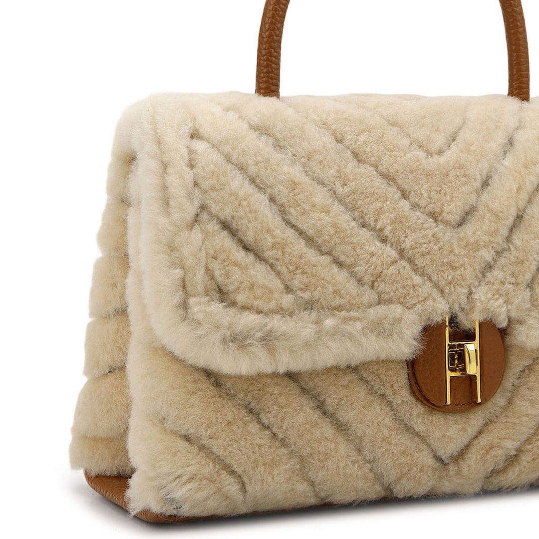 Fur Top Handle Bag - Off White