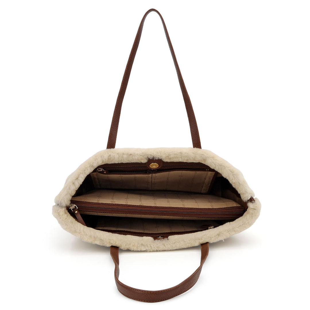 Fur Shopper Bag - Beige