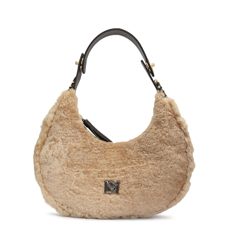 Medium Fur Leather Hobo - Beige