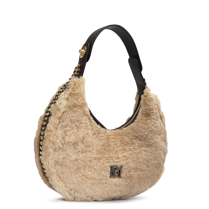 Medium Fur Leather Hobo - Beige
