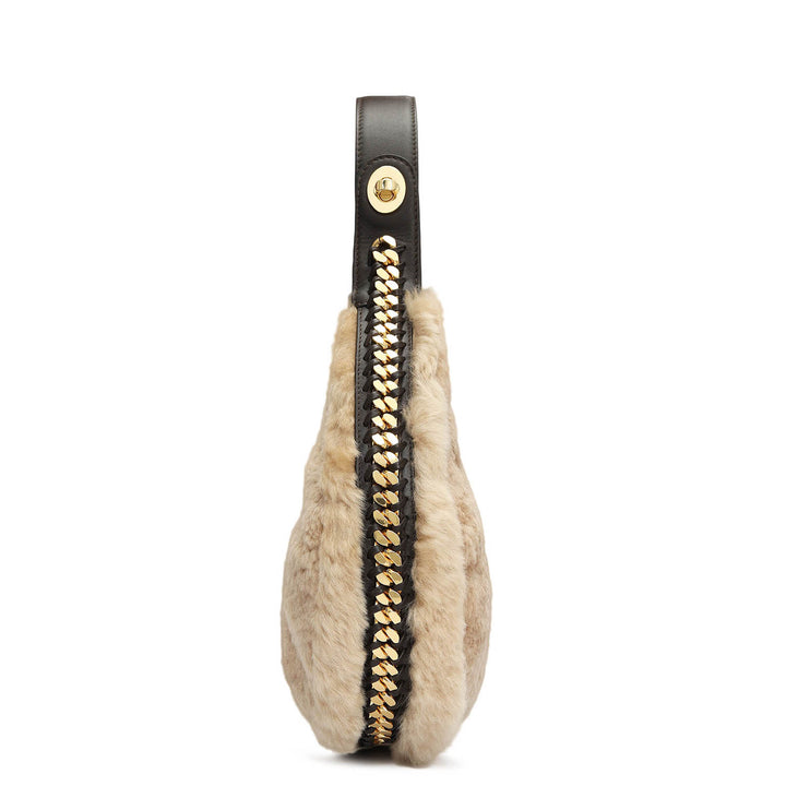 Medium Fur Leather Hobo - Beige