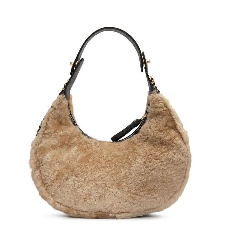 Medium Fur Leather Hobo - Beige