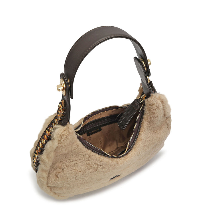 Medium Fur Leather Hobo - Beige