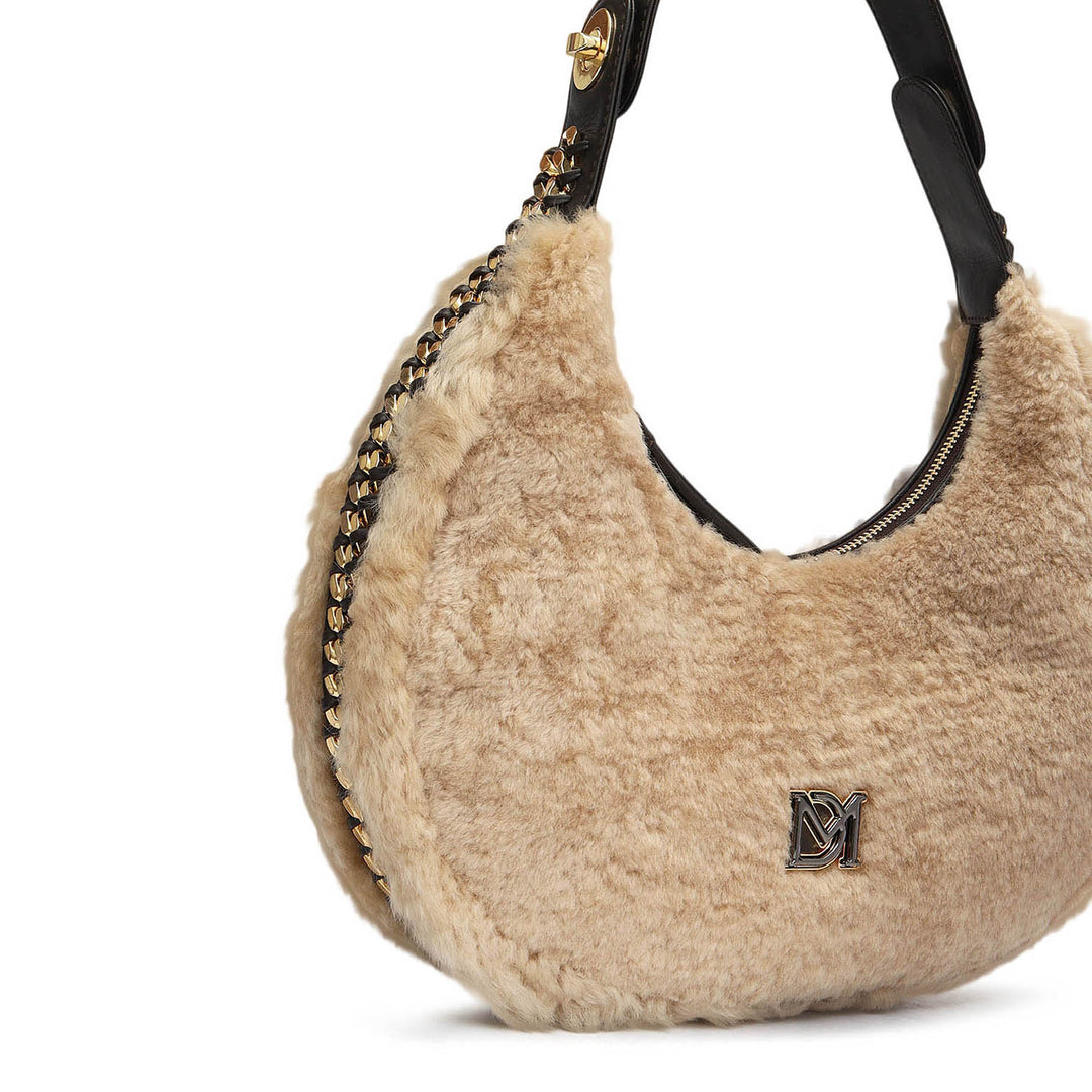 Medium Fur Leather Hobo - Beige