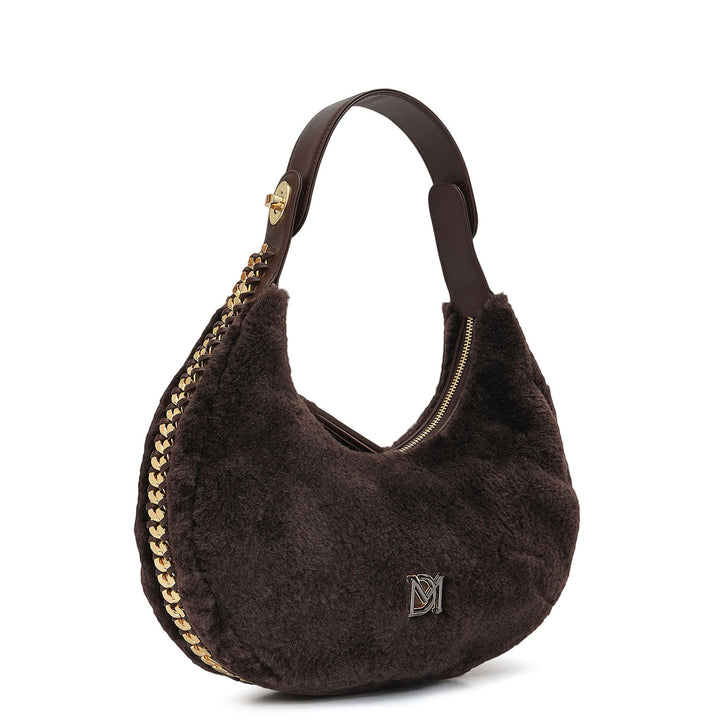 Medium Fur Leather Hobo - Brown