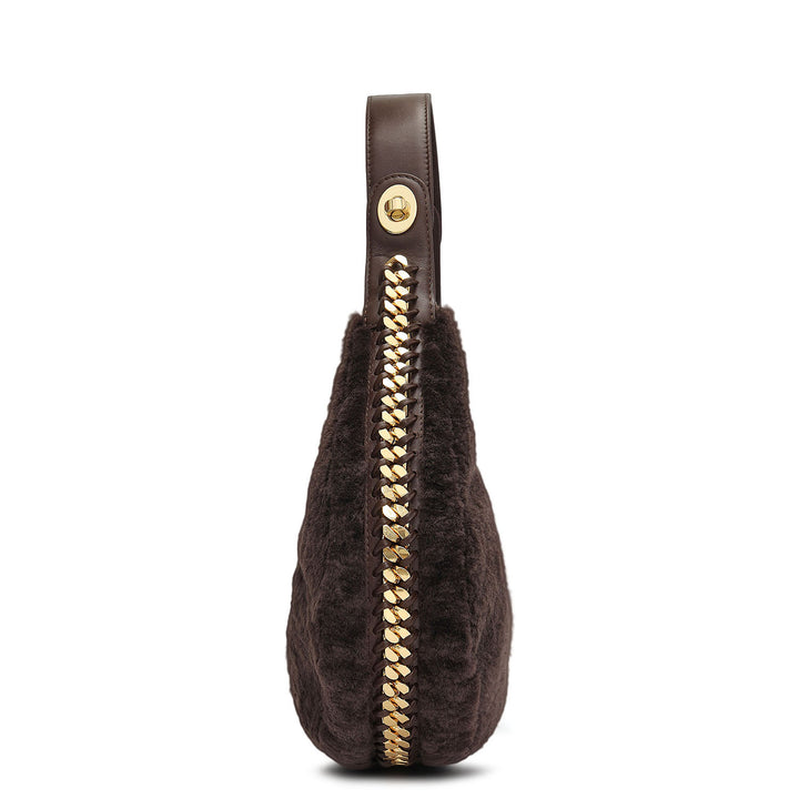 Medium Fur Leather Hobo - Brown