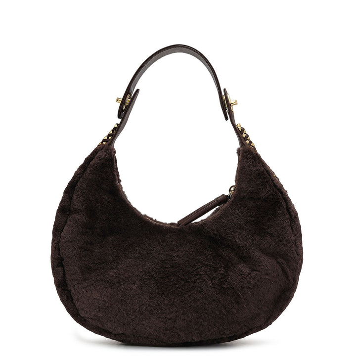 Medium Fur Leather Hobo - Brown