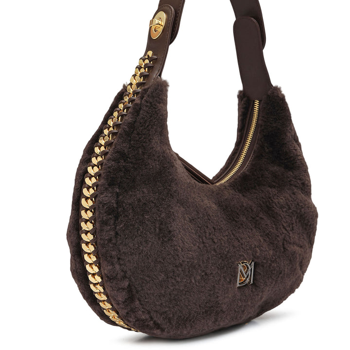 Medium Fur Leather Hobo - Brown