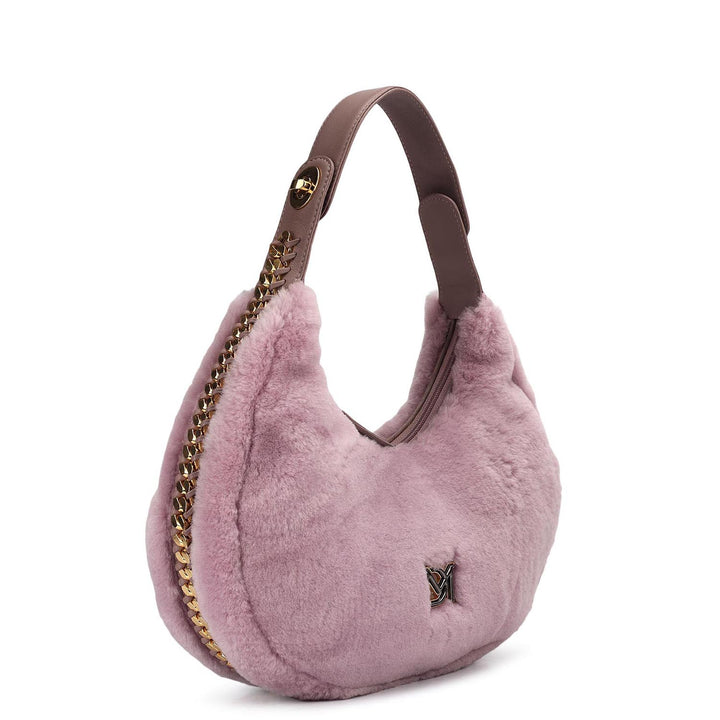 Medium Fur Leather Hobo - Purple