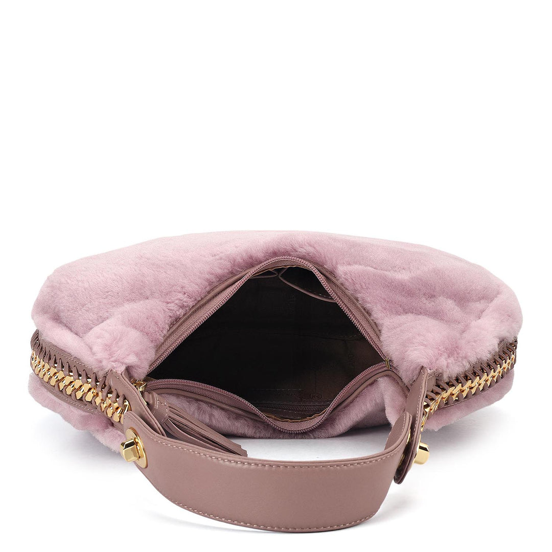 Medium Fur Leather Hobo - Purple