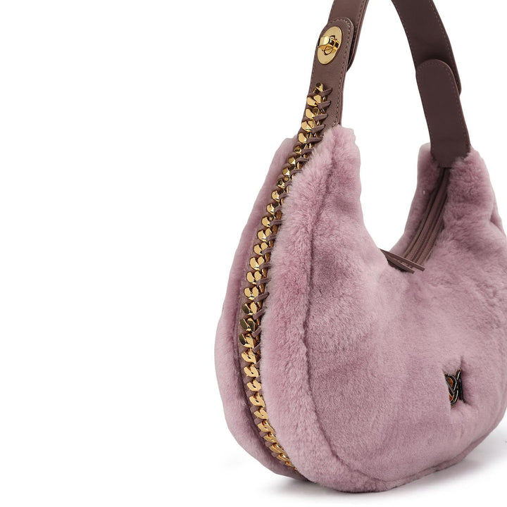 Medium Fur Leather Hobo - Purple