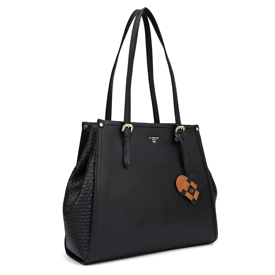 Medium Wax Mat Leather Tote - Black