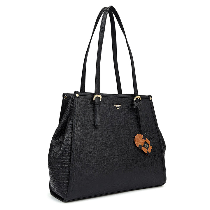 Medium Wax Mat Leather Tote - Black
