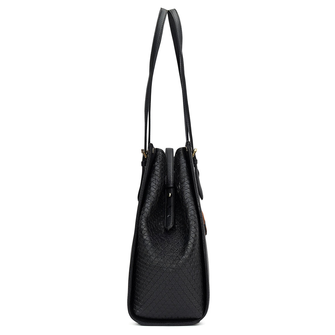 Medium Wax Mat Leather Tote - Black