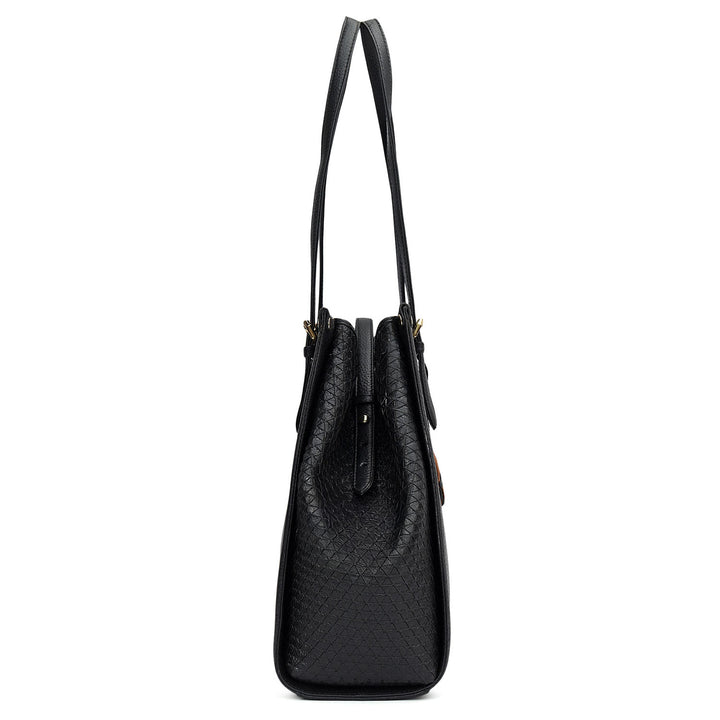 Medium Wax Mat Leather Tote - Black
