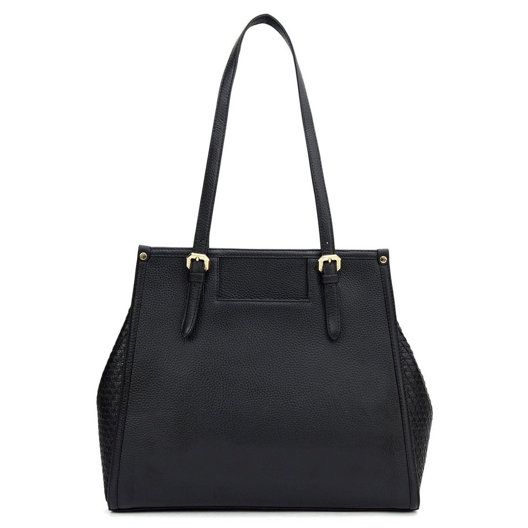 Medium Wax Mat Leather Tote - Black