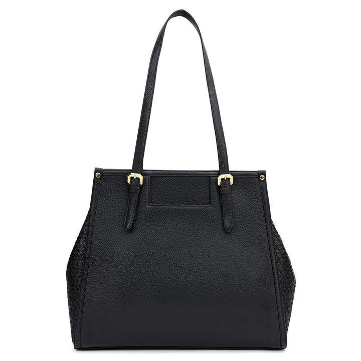 Medium Wax Mat Leather Tote - Black