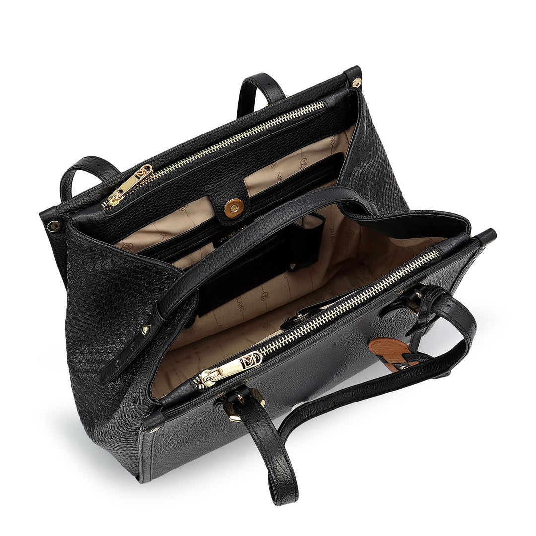 Medium Wax Mat Leather Tote - Black