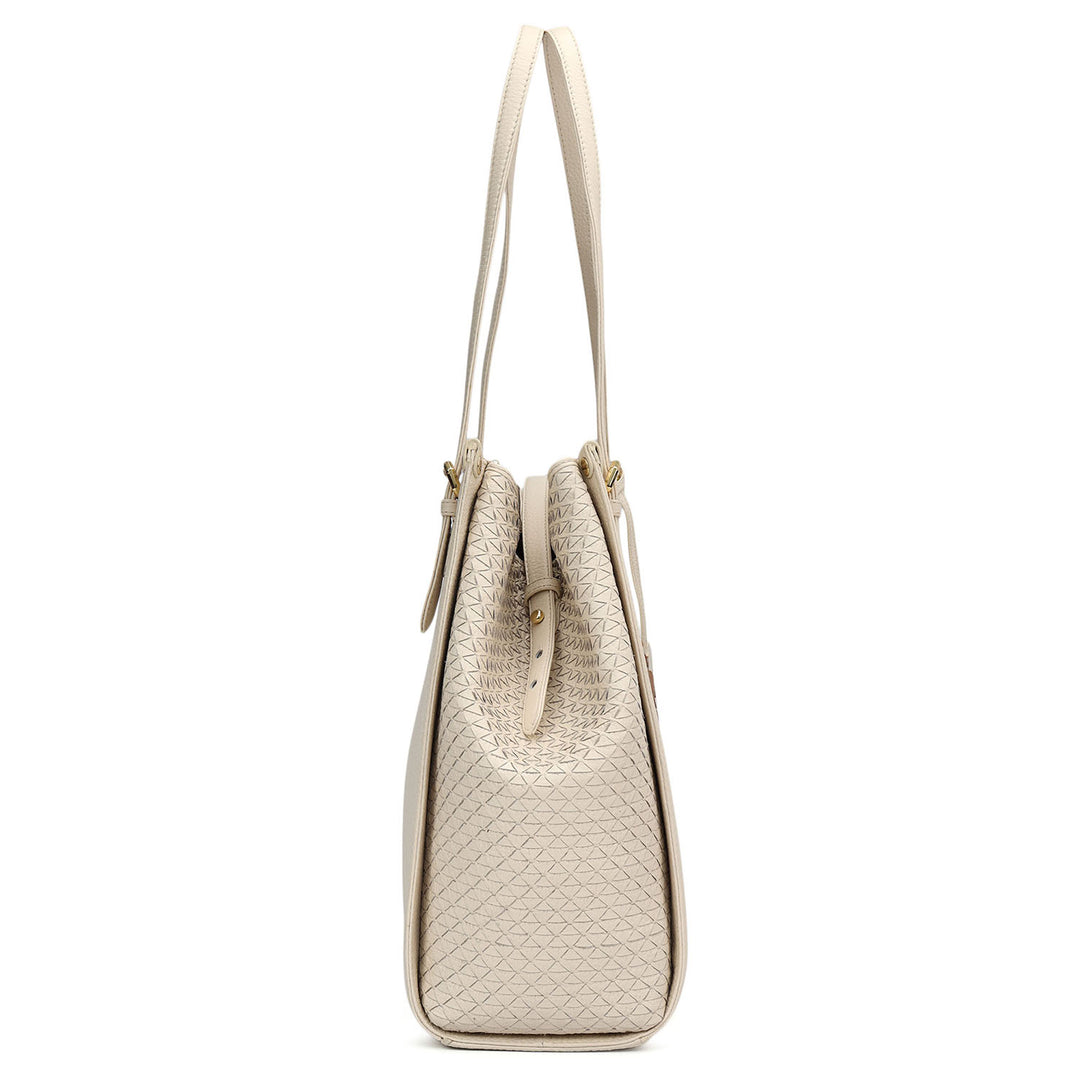 Medium Wax Mat Leather Tote - Marshmallow