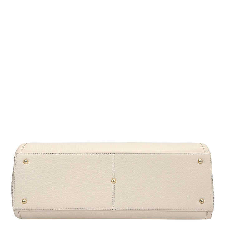 Medium Wax Mat Leather Tote - Marshmallow