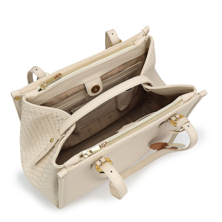 Medium Wax Mat Leather Tote - Marshmallow