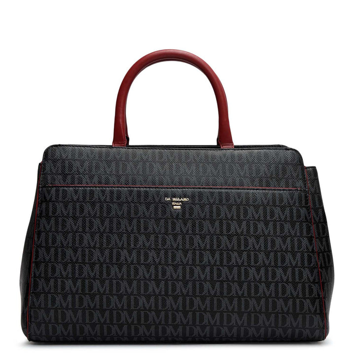 Medium Monogram Leather Satchel - Black