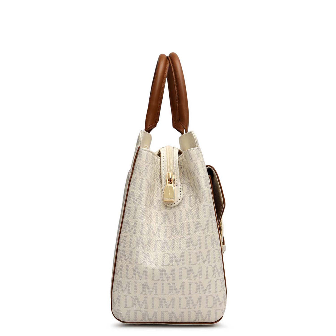 Medium Monogram Leather Satchel - Marshmallow